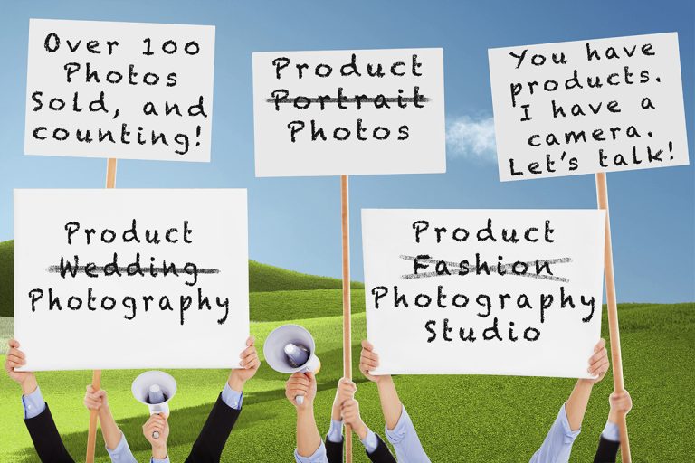Product photographers holding signs